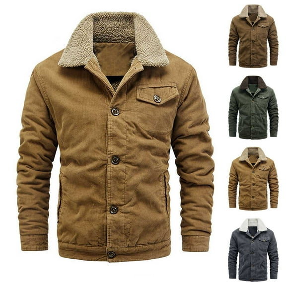 Fleece Jackets for Men Lining Warm Windproof Winter Coat Button Down Casual Overcoat