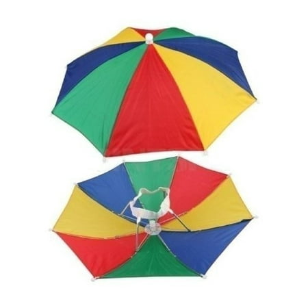 12 Pack Rainbow Umbrella Hat Cap Multicolor Hands Free with Head Strap for Beach (12)