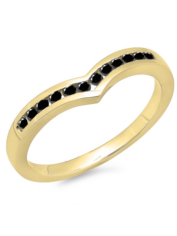 Collection 0.25 Carat (ctw) 10K Black Diamond Wedding Stackable Band Chevron Ring 1/4 CT, Yellow Gold, Size 9.5