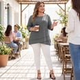 thumbnail image 3 of DARING DIVA Women's Plus Striped Loose Tunic Top Scoop Neck High Low Hem Blouse 2X Gray, 3 of 6
