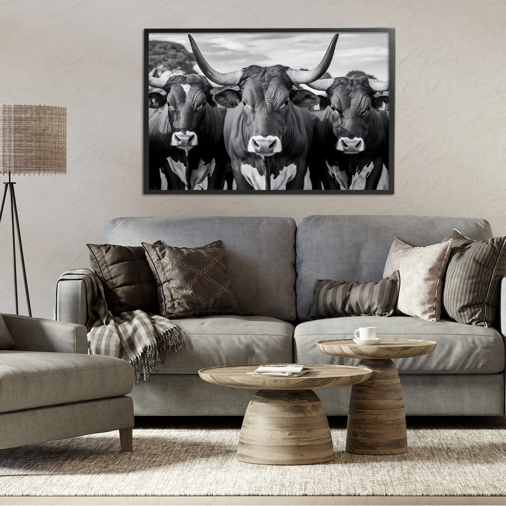 Stupell Industries Three Longhorns in a Row Black Framed Giclee Art, design by Creative Studio