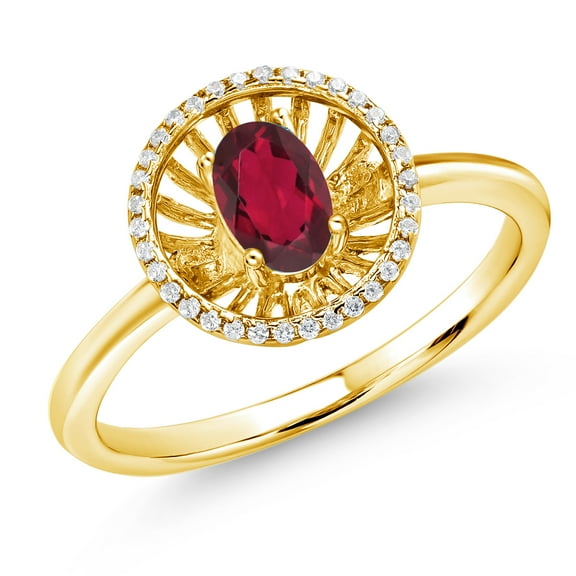 Gem Stone King 18K Yellow Gold Plated Silver Ruby Red Mystic Topaz Ring for Women (0.98 Cttw, Oval 6X4MM, Gemstone Birthstone, Size 7)