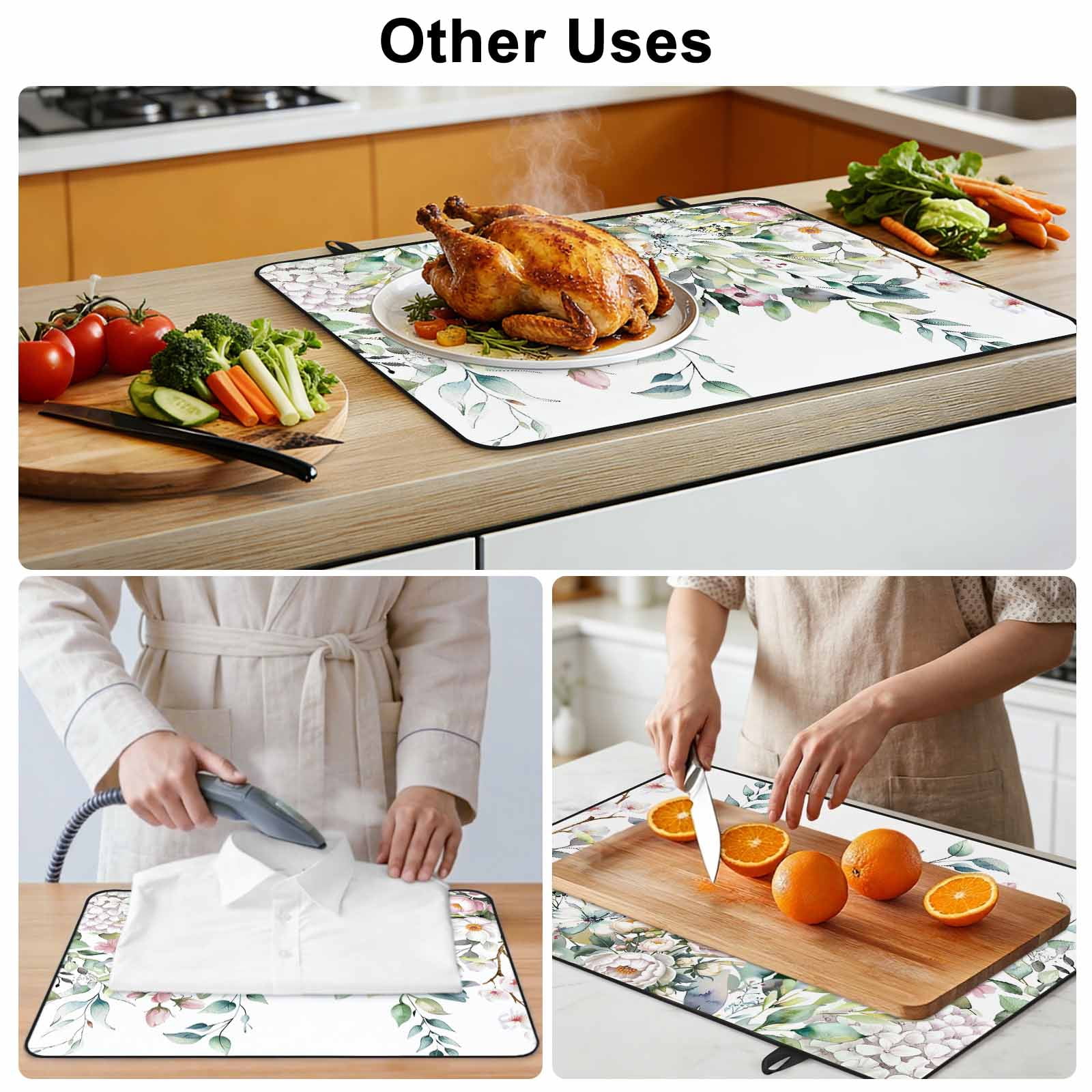 Green Eucalyptus Leaves Stove Top Cover for Electric Stove, Heat-proof & Non Slip Glass Top Stove Cover Protector, Floral Summer Botanical Watercolor Kitchen Flat Cooktop Rubber Mat 24x21 Inches