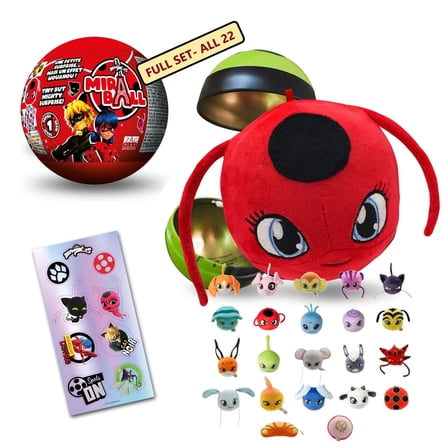 Miraculous MiraBall Surprises Ladybug - Blind Capsule Toy with Expandable Memory Foam Plush & Stickers - Fun Mystery Plush Ball for Kids Collecting, Party Favors - Full Set - All 22