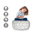 thumbnail image 2 of Cubes Storage Toy Bag Chair, Print of Modern Hexagonal Elements Dotted Repetitive Dashed Lines, Stuffed Animal Organizer Washable Bag, Large Size, Charcoal Grey and Off White, by Ambesonne, 2 of 3