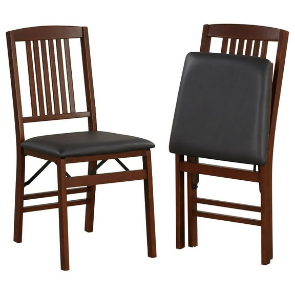 Folding Dining Chairs Set of 2, Foldable Chairs with Padded Seat and Rubber Wood Legs, 2 Pack Armless Kitchen Side Chairs for Living Room, Dining Room, Restaurant Slatted Back
