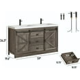 thumbnail image 2 of Blotout Double Bathroom Vanity with Sink & Faucet & Sewer Pipes, 59" Farmhouse Bathroom Vanity Cabinet Set with Sliding Barn Door & 3 Drawers, Freestanding Bath Storage Vanity Sink, 2 of 7