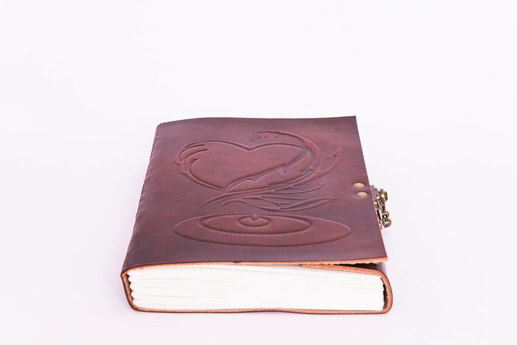 8 Inch Leather Travel Journal Personal Diary Office Notebook With Heart Embossed Design