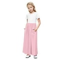 thumbnail image 3 of Jinhomg Girls Maxi Dresses Summer Casual Short Sleeve T-Shirt Dress 2025 Trendy Color Block Pleated Long Dresses Flowy Vacation Dress with Pockets Pink 7 Years, 3 of 9