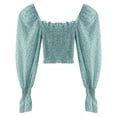 thumbnail image 2 of Camisa de mujer Vintage Cuello cuadrado Blusa de manga larga Estampado floral Top corto, Verde sidaley AP001259-05B, 2 of 7