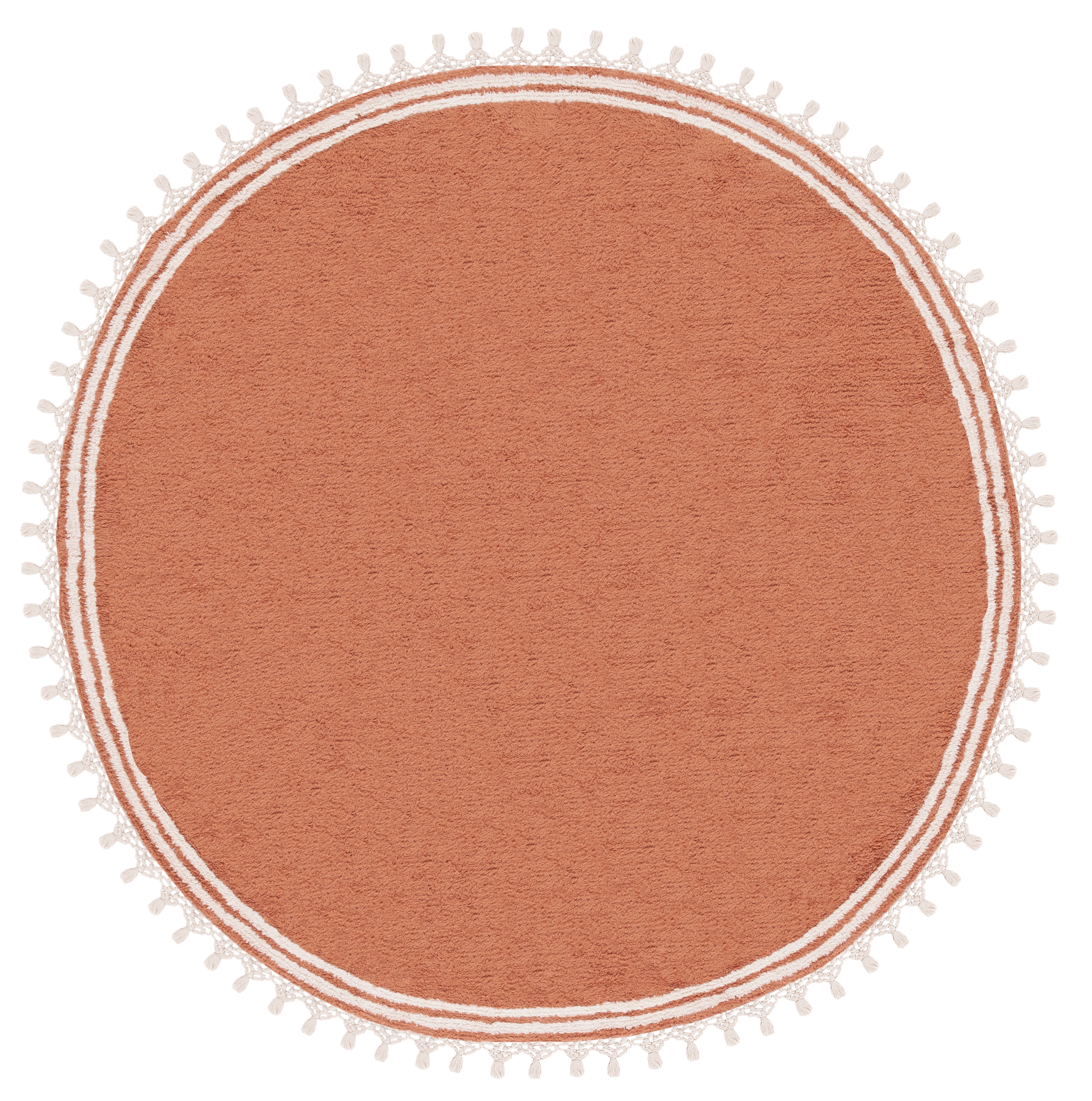 Safavieh Easy Care Hepburn Solid Cotton Machine Washable Area Rug, Rust/Ivory, 6' x 6' Round