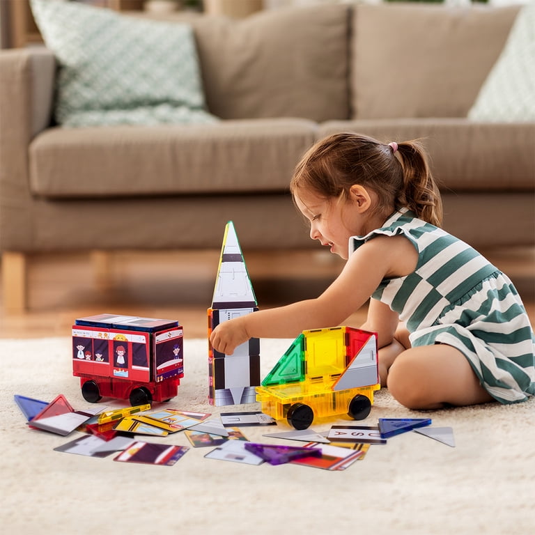 Magnetic Tile Building Blocks 64-Piece Set with Vehicles photo 2