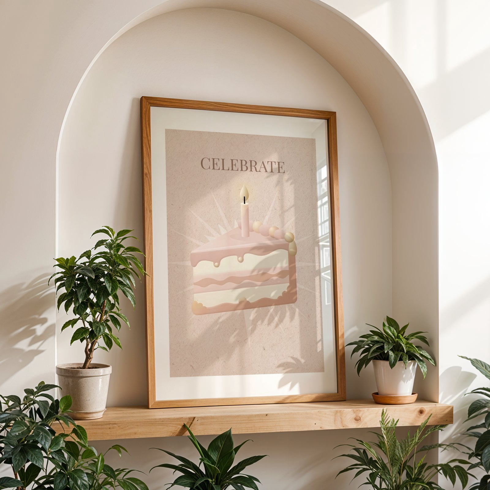 Celebrate - Digital Art Dessert Pastel Minimalist Quote Unframed Wall Art Print 5 x 7 inches