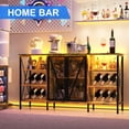 thumbnail image 2 of Farmhouse Wine Bar Cabinet with LED Light – 55 Inch Rustic Brown Metal Sideboard, Mesh Doors, Coffee Station, Wine Rack, Glass Holder, Freestanding Liquor Storage – Color: Brown, 2 of 7