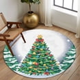 thumbnail image 2 of Large Round Rug 8Ft Washable Non-Slip, Merry Christmas Circle Area Rugs for Living Room Bedroom, Xmas Pine Trees Snowflakes Moon Winter Blue Indoor Floor Mats Carpet Runner for Home Decor, 2 of 8