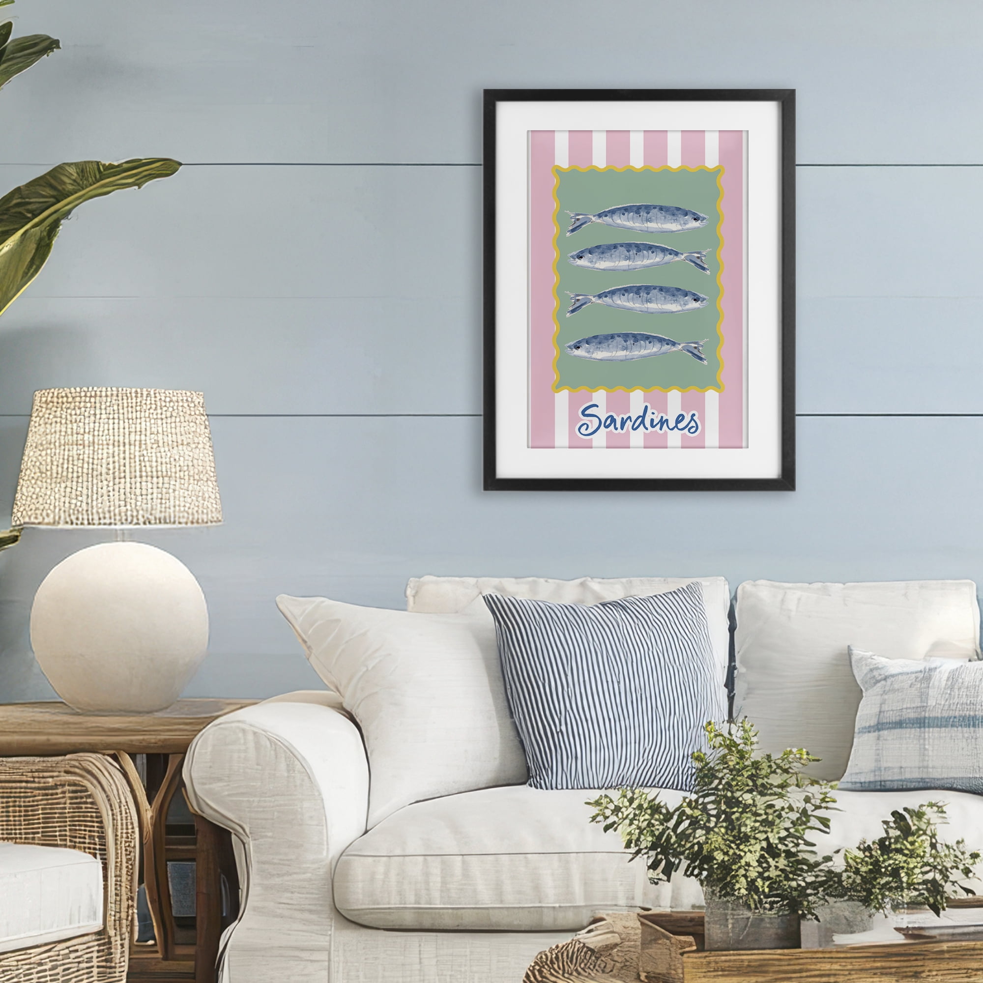 Stupell Industries Pastel Striped Sardines Black Framed Print Under Glass, design by Patricia Pinto