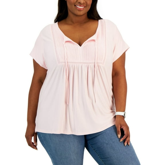 Tommy Hilfiger Womens Pintuck Peasant Blouse, Pink, Plus Size, 3X