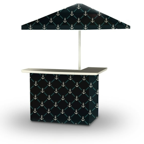 Best of Times 2001W2102-GT-N Anchors Away Portable Bar & 6 ft. Square Market Umbrella, Grey, Teal & Navy