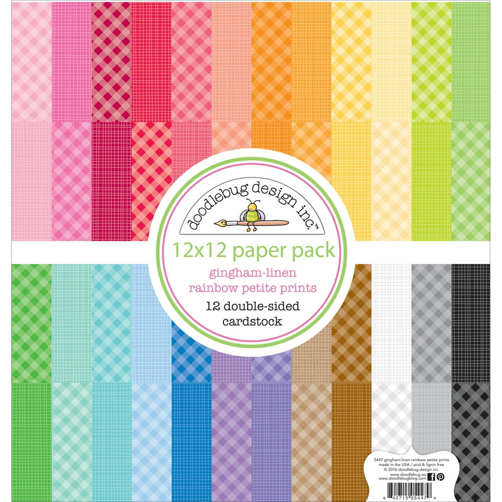 Doodlebug Petite Prints Rainbow Cardstock 12"X12" 24/Pkg Gingham/Linen