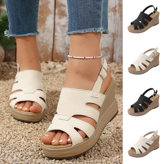 Miluxas Wedge Sandals for Women Dressy: Summer Low Wedges Womens Comfortable Open Toe Sandal White 9.5(43)