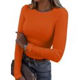 thumbnail image 1 of SURJDE Womens Long Sleeve Stretch Crewneck Ribbed T-Shirt Fitted Casual Basic Tops, 1 of 7
