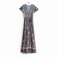thumbnail image 2 of U.Vomade Robe Longue Boho Maxi de Plage à Manches Hui Floral pour Femmes, Aguichant, Col en V, Été, 2 of 10