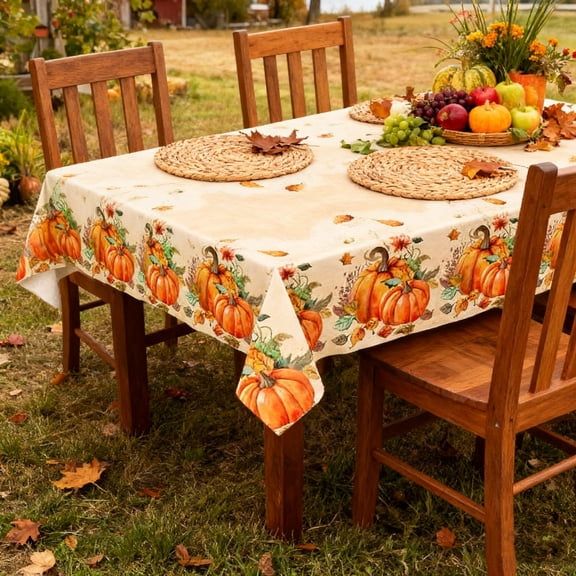 ShengapQ Large Thanksgiving Tablecloth, Waterproof Pumpkin Decor, Fall Party Table Cover, Disposable Oil-Proof Tablecloth, Perfect for BBQ and Weddings, 54×108in