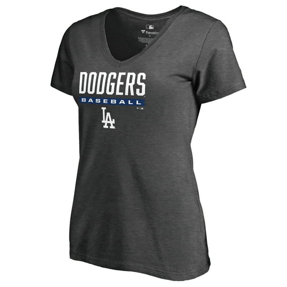 Women's Ash Los Angeles Dodgers Win Stripe V-Neck T-Shirt