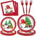 thumbnail image 1 of Juego de vajilla desechable Gisgfim para fiestas de Navidad, platos de papel, servilletas, árbol de Navidad, fiesta de gnomos, fiesta de gnomos, decoración para Navidad, 24 unidades, 1 of 7