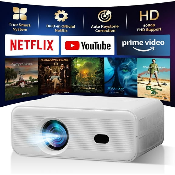 BDQ L012H Mini Projector, 1080P (Supports 4K), WiFi 6.2 dual-band, Bluetooth 5.2, Android 11, 170 ANSI, 120 in big screen, White