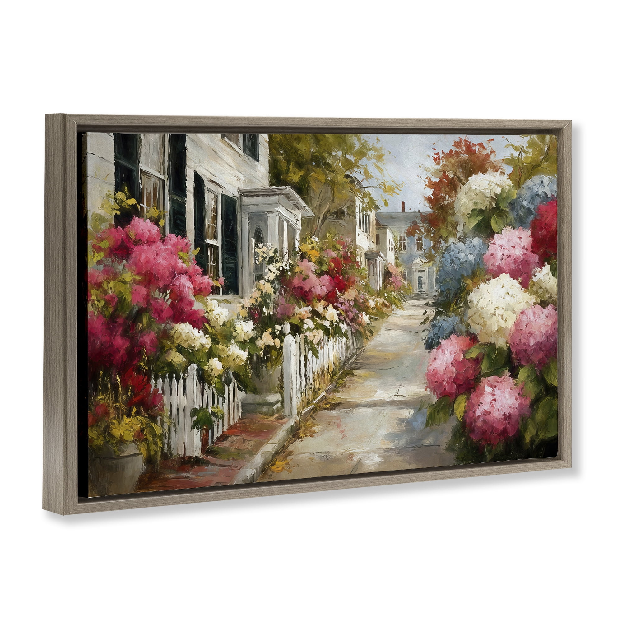 Stupell Industries Faded Shutters & Bursting Blooms Brown Framed Floater Canvas Wall Art, design by Tina LeCour