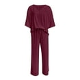 thumbnail image 3 of Huanyaaa Women's V Neck Trousers Suit Casual Long Pants Outfit Set for Daily Wear Comfortable Pull On Pants with Drawstring Stylish Pure Color Two Piece Ensemble Dressy Sweatsuits Petite Pant Suits, 3 of 4