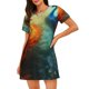 thumbnail image 1 of Easygdp Red And Blue Fire Peacock Camisón de manga corta para mujer, informal, estampado, 1 of 6