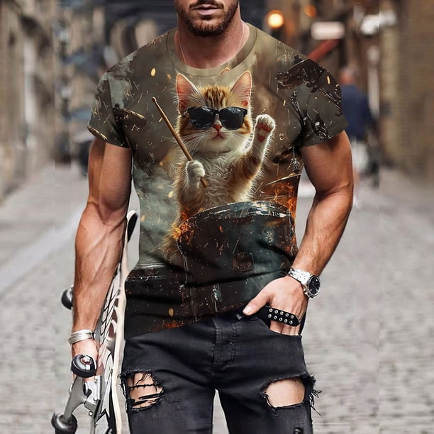 Tops para hombre, blusas y camisas de cuello redondo y manga corta para hombre. Moda para hombre, blusas casuales de cuello redondo con estampados modernos y novedosos. Camisas de manga corta y cuello