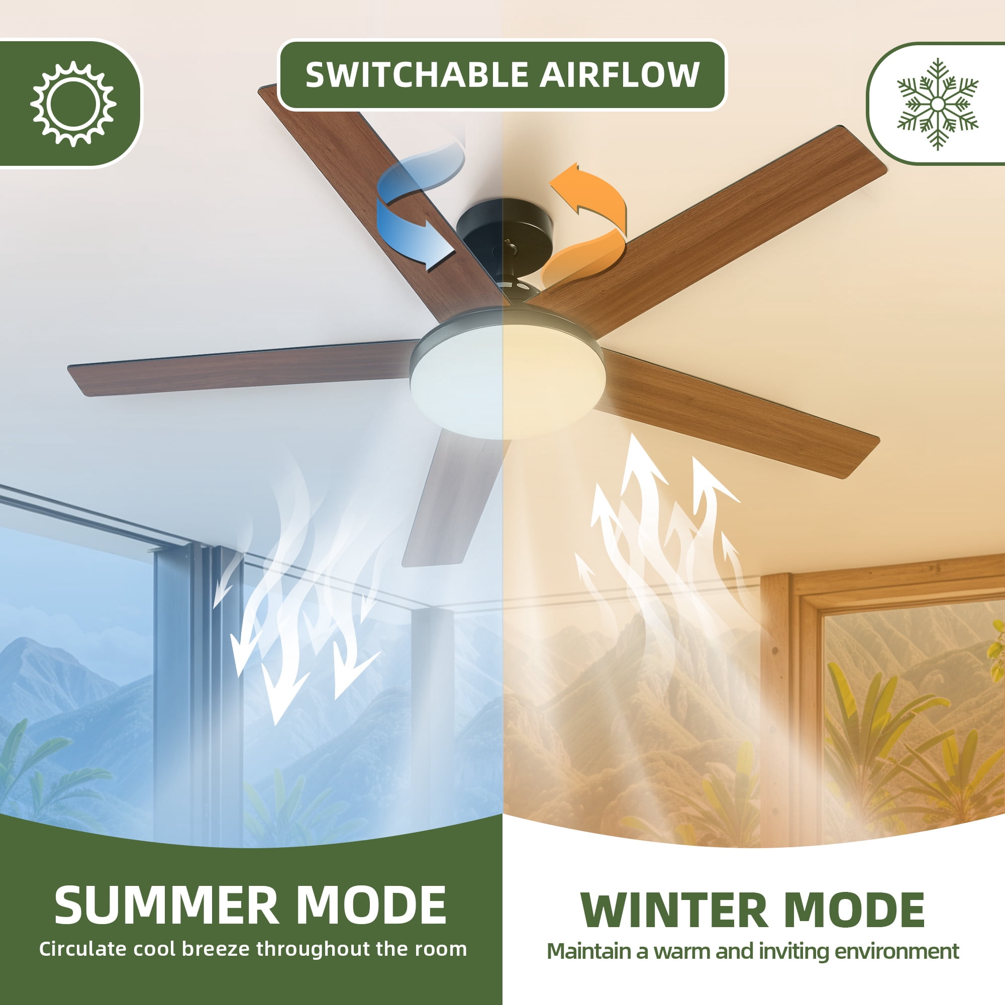 Uforic 52" Downrod Ceiling Fans with Light and Remote Control,5 Blades Outdoor Ceiling Fan - Brown