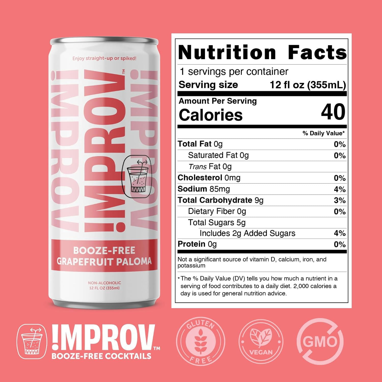 (Pack Of 6) Improv Booze Free Cocktai Non-Alcoholic Mocktail Grapefruit 48 Fo