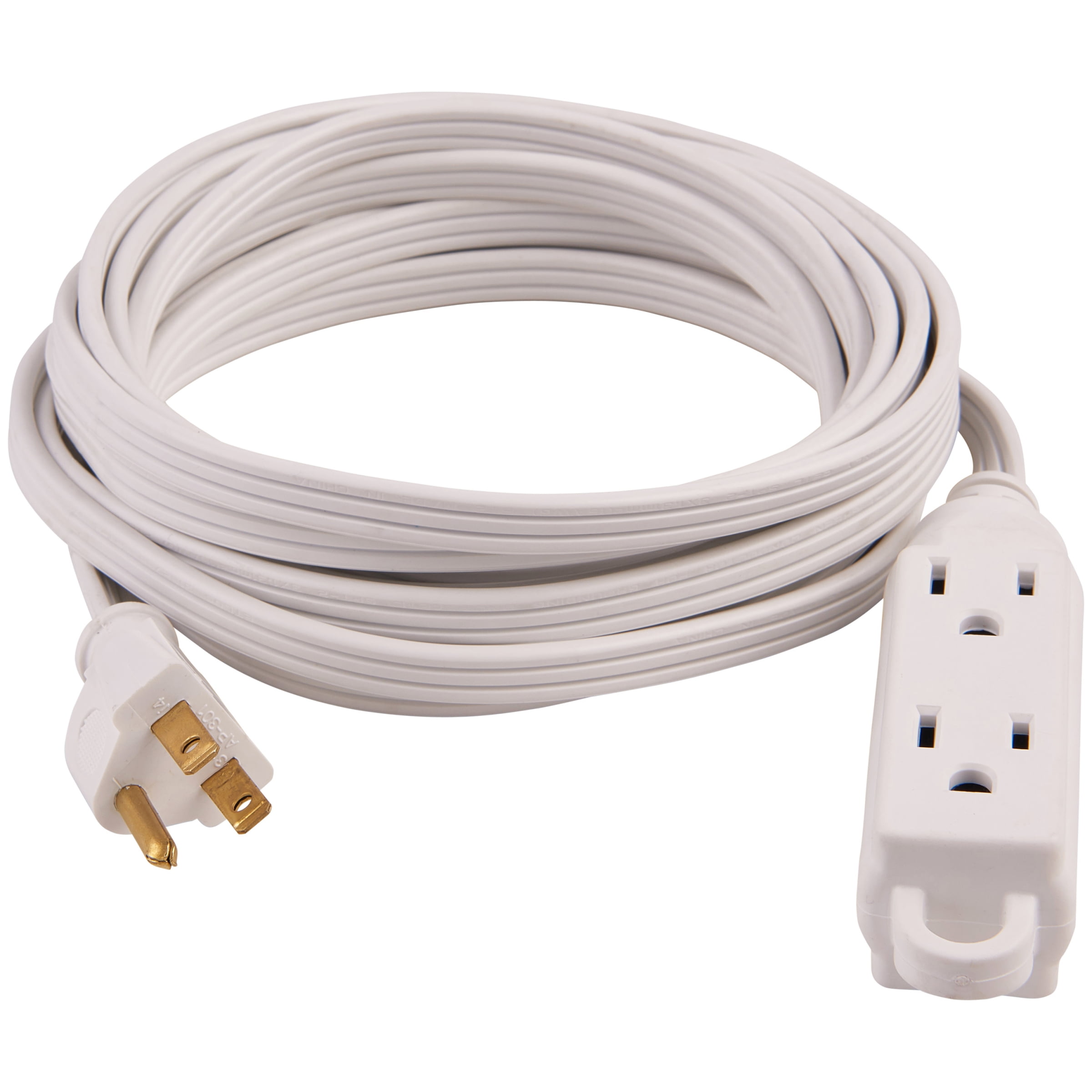HyperTough White 15' Household Indoor Extension Cord with 3 Prongs