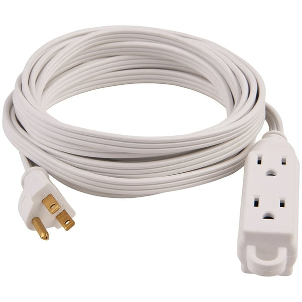 HyperTough White 15' Household Indoor Extension Cord with 3 Prongs