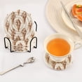 thumbnail image 3 of Yayeee 6 PCS Drink Coasters with Holder Set Woven Absorbent Round Tabletop Hot Pad, Brown Ice Cream Pattern, 3 of 7