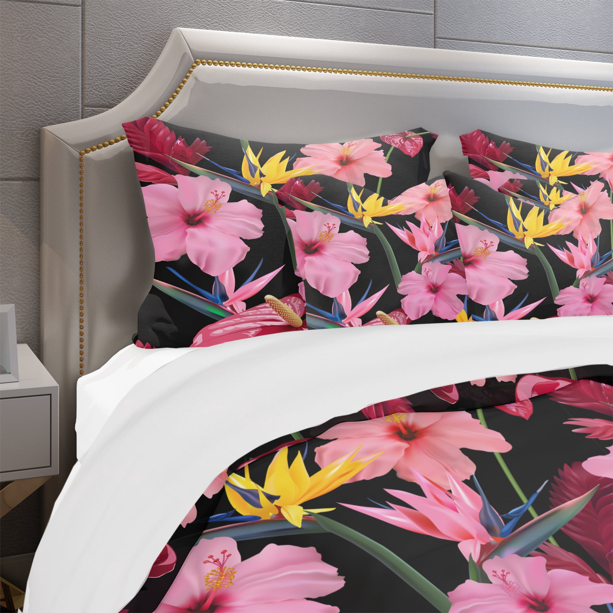 Designart 'Pattern of Tropical Pink Flowers' Tropical Duvet Cover Set