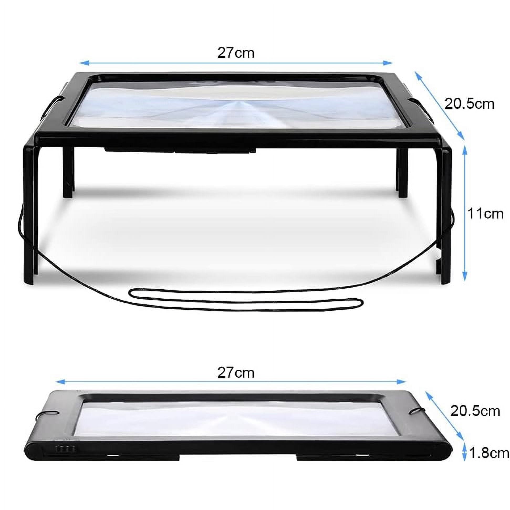 Innovative Hands Free Magnifier, Full Page Magnifying Glass with Acrylic Lens, Foldable Legs for Stable Reading, Portable Magnifier with Wide Reading Area for Hobbyists and Readers
