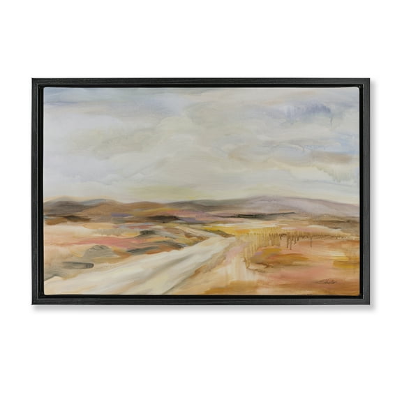 Stupell Industries White Desert Road Landscape & Nature Painting Black Floater Framed Canvas Art Print Wall Art, 25 x 17