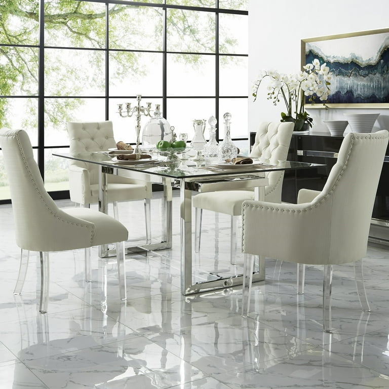 Inspired Home Gideon Linen Acrylic Leg Dining Chair Set of