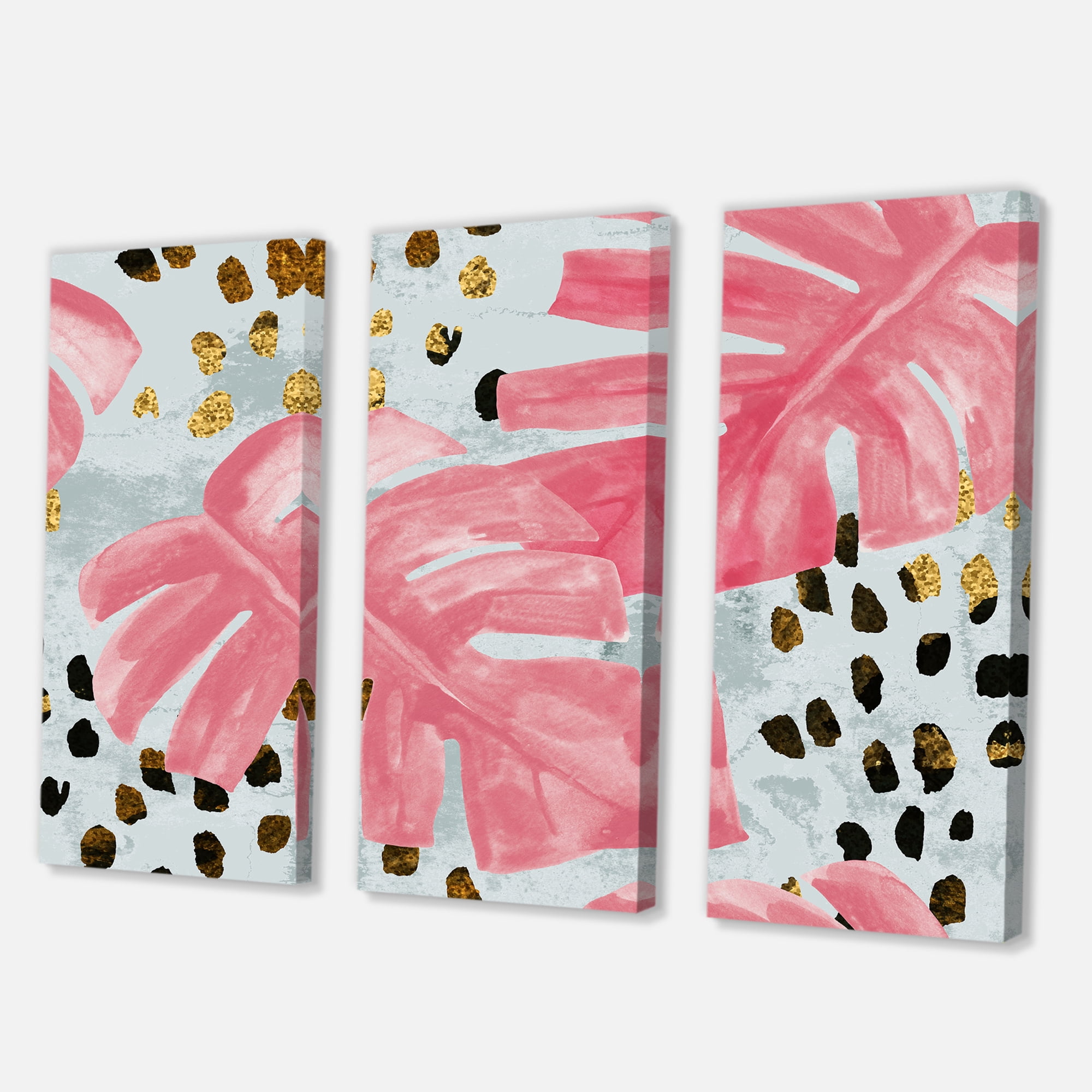 Designart ' Rough Brush Strokes Pink Colored Monstera II ' Tropical Canvas Wall Art Print