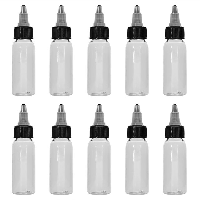 Botella de tinta de tatuaje de plástico vacía con tapa giratoria blanca de 30 ml, transparente (10 unidades)