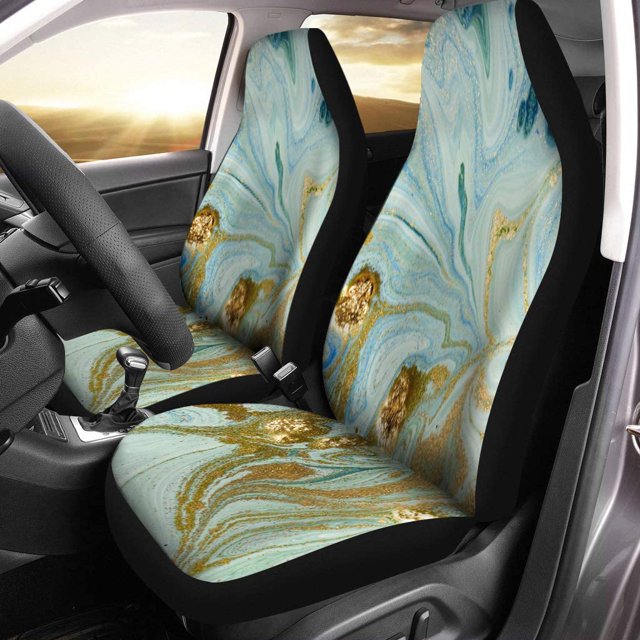 Juego de 2 fundas de asiento de coche ABPHQTO Verde Ágata Jaspeado Azul Abstracto