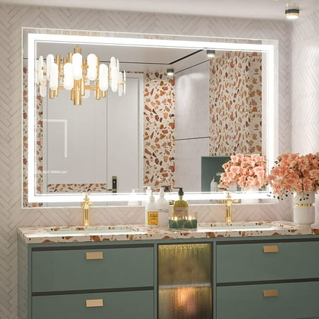 

Keonjinn LED Bathroom Mirror with Lights 55 x 36 Bathroom Vanity Mirror Wall Mounted Anti-Fog Memory Brightness Dimmable LED Makeup Mirror IP54 Shatterproof (Horizontal/Vertical)