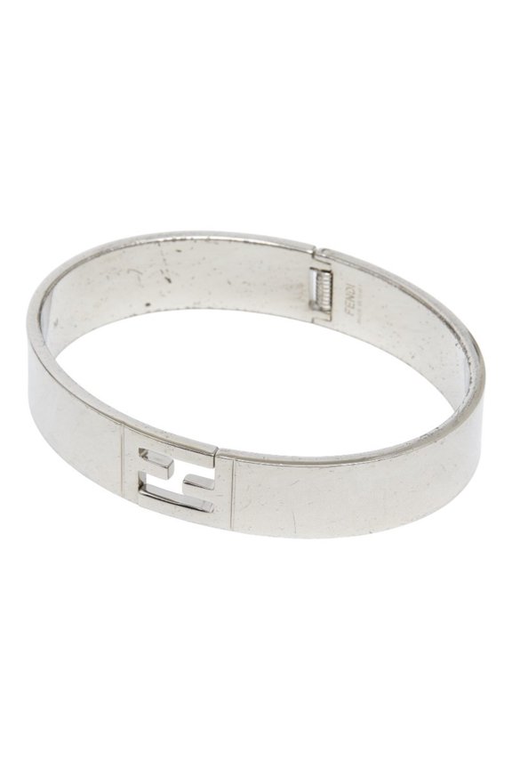 Pre-Owned Fendi FF Logo Bangle, Size: M, Silver Metal, Men's FENDI