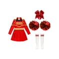 thumbnail image 5 of Aislor Kids Girls Cheerleading Uniform Long Sleeve Outfits Performance Dance Red B 12, 5 of 7
