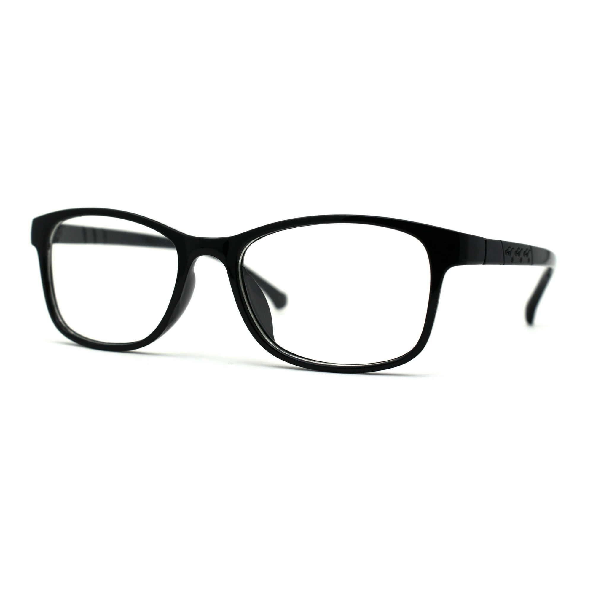 Kids Narrow Rectangle Horned Rim 100% Blue Light Flitering Computer Glasses All Black
